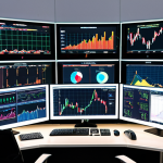 **Algorithmic Forex Trading Desk**: A modern, brightly lit forex trading desk filled with multiple monitors displaying complex charts, graphs, and real-time market data. Focus on the glow of the screens and the fast-paced environment, with subtle hints of artificial intelligence and automation in the background. Think "Bloomberg terminal aesthetic."