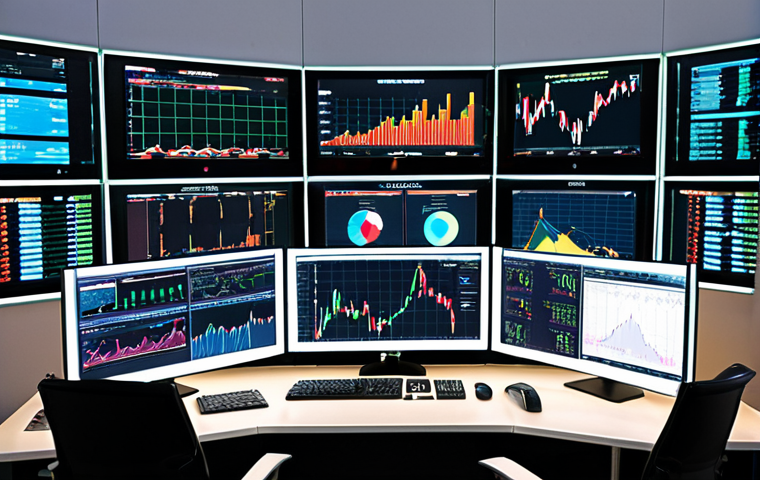 **Algorithmic Forex Trading Desk**: A modern, brightly lit forex trading desk filled with multiple monitors displaying complex charts, graphs, and real-time market data. Focus on the glow of the screens and the fast-paced environment, with subtle hints of artificial intelligence and automation in the background. Think "Bloomberg terminal aesthetic."