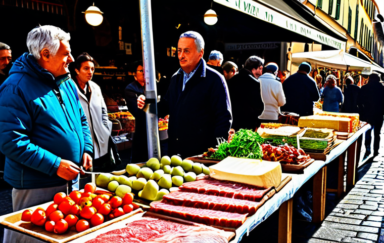**
"A bustling outdoor market in Florence, Italy. Vendors are selling fresh produce, cheeses, and cured meats. Shoppers are browsing, exchanging Euros. Warm, sunny day. Focus on the vibrant colors and textures of the food. High detail, realistic style, professional photography." Safe for work, appropriate content, fully clothed, professional.
**