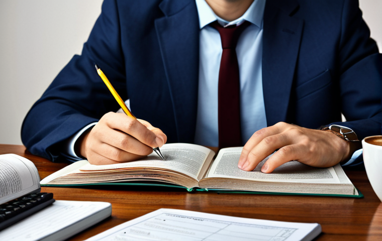 외환관리사 자격증 시험 주의사항 - **
"A focused student at a wooden desk, studying Italian currency regulations with a textbook and a...