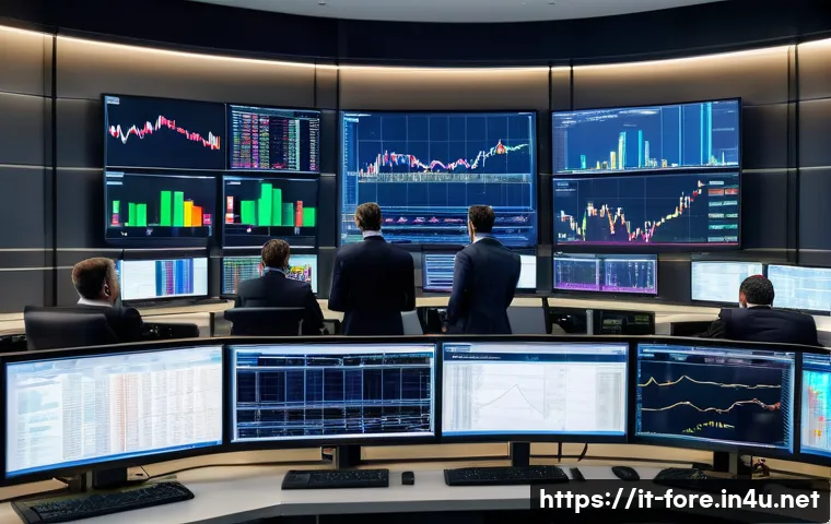 외환관리사와 비상 상황 대처 사례 - A modern financial trading room in Milan with diverse professionals monitoring multiple large screen...