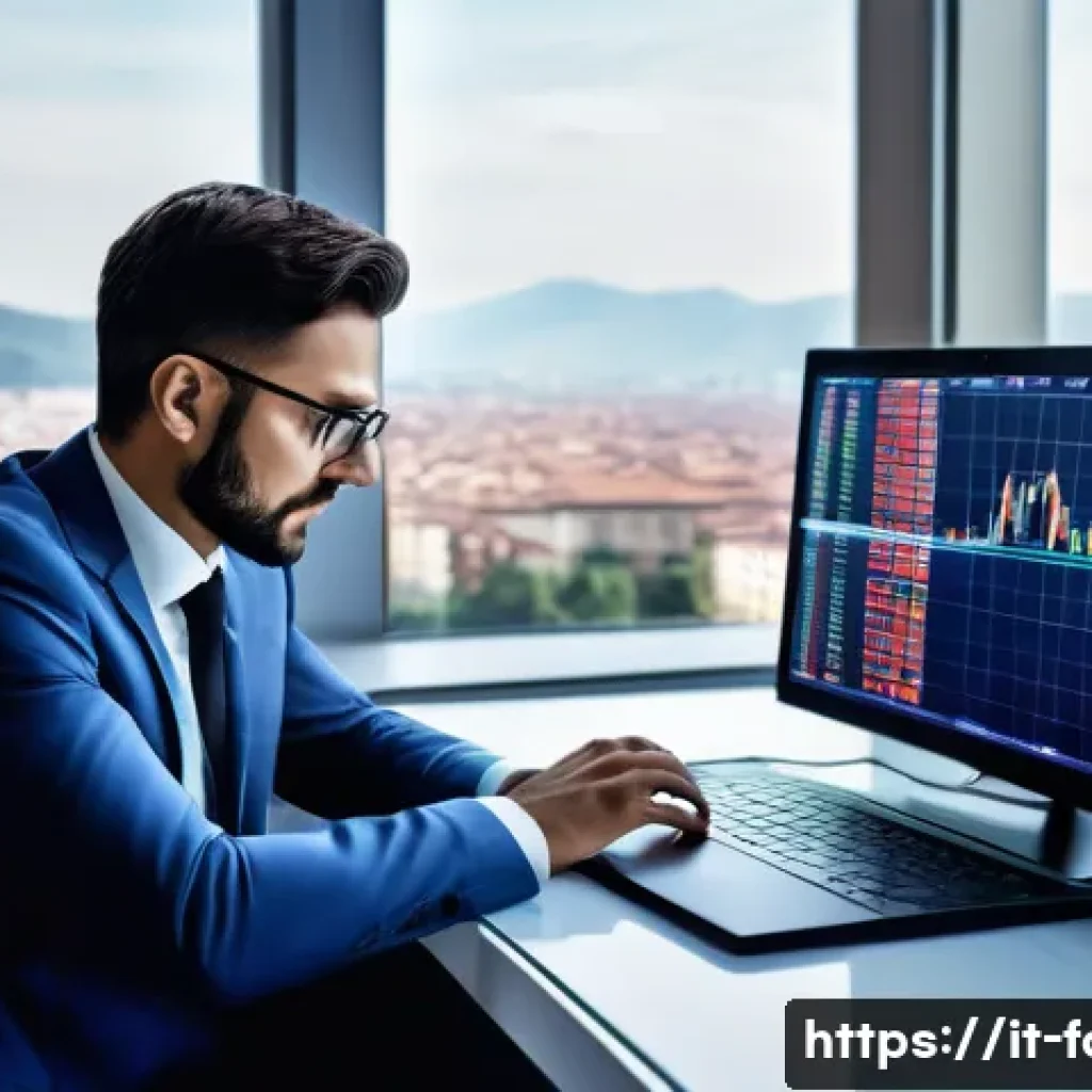 외환관리사와 외환 세금 규정 변화 - A professional financial consultant in a modern Italian office, analyzing multiple currency charts a...