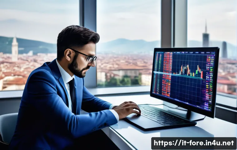 외환관리사와 외환 세금 규정 변화 - A professional financial consultant in a modern Italian office, analyzing multiple currency charts a...