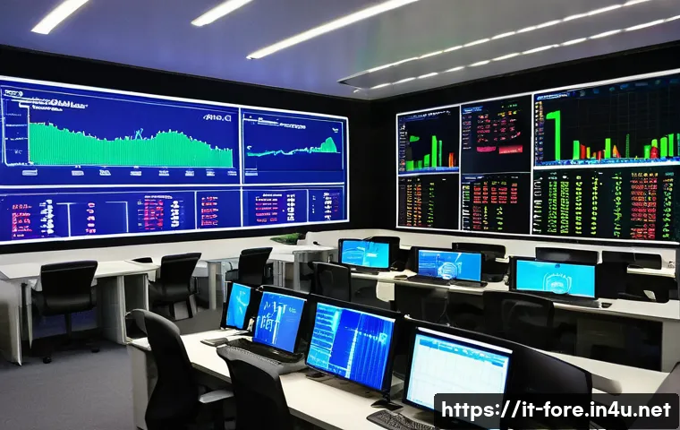 외환관리사와 경제 전망 보고서 - A sophisticated financial trading room in Milan, Italy, filled with large digital screens displaying...