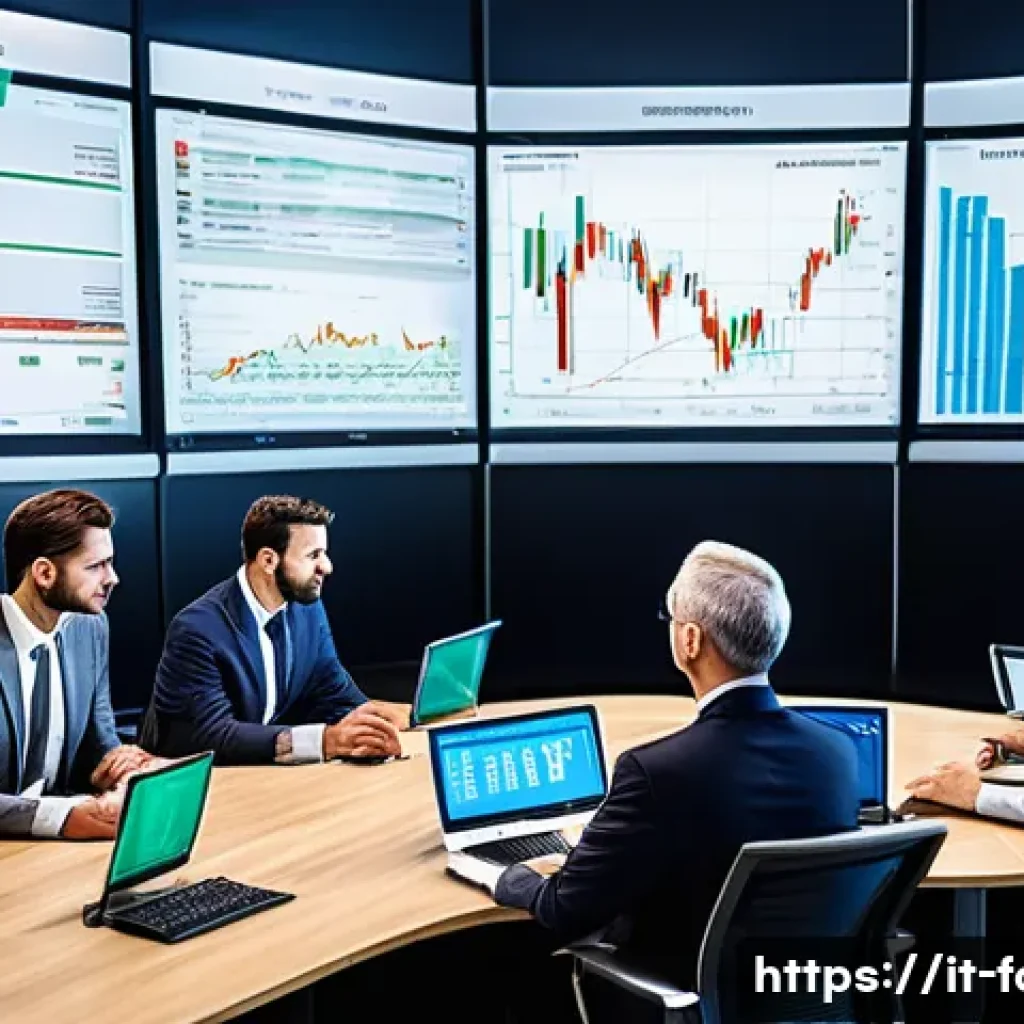외환관리사와 기업 외환 관리 프로세스 - A modern corporate office scene showing a diverse team of Italian finance professionals gathered aro...