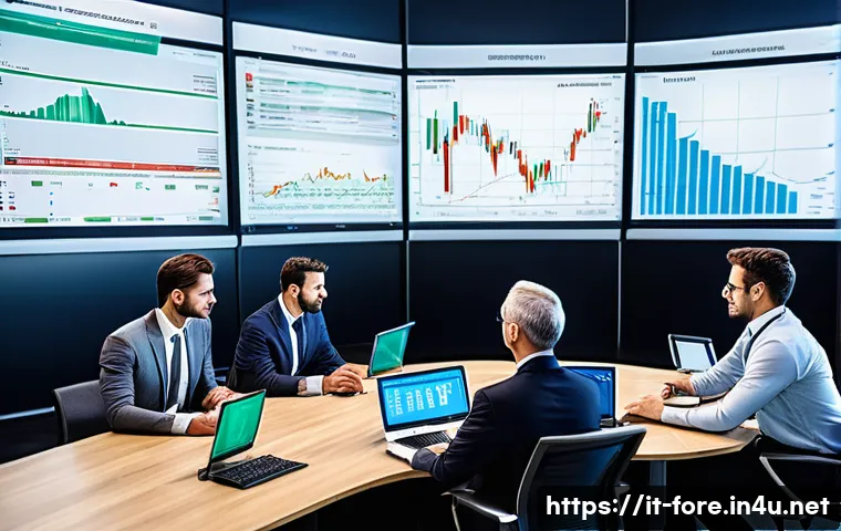 외환관리사와 기업 외환 관리 프로세스 - A modern corporate office scene showing a diverse team of Italian finance professionals gathered aro...