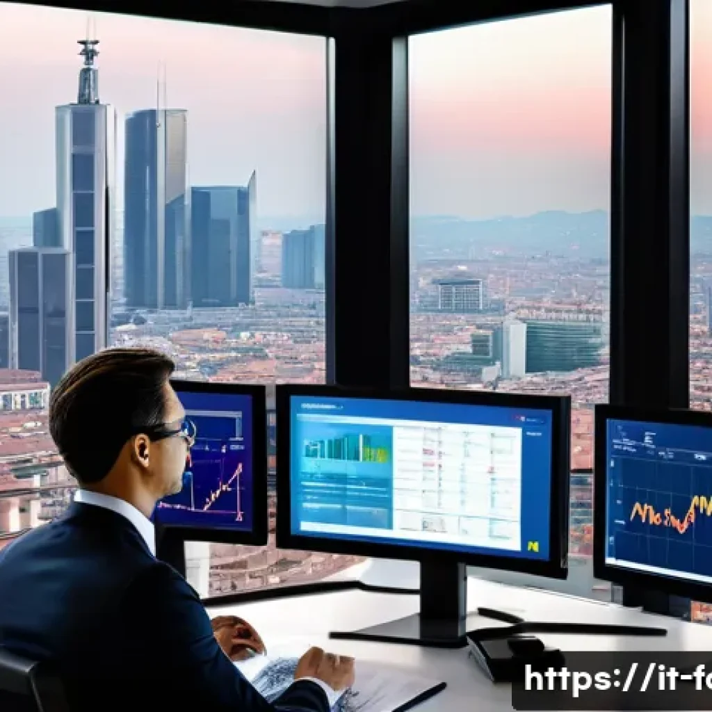 외환관리사와 글로벌 금융 위기 사례 - A sophisticated financial analyst office scene in Milan, Italy, featuring a professional in business...