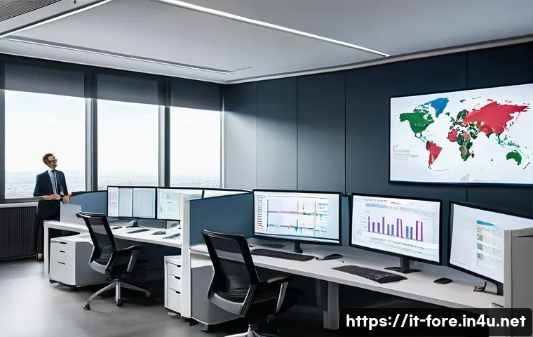외환관리사와 관련된 법규 이해 - A modern Italian financial office environment showcasing professionals analyzing currency exchange d...