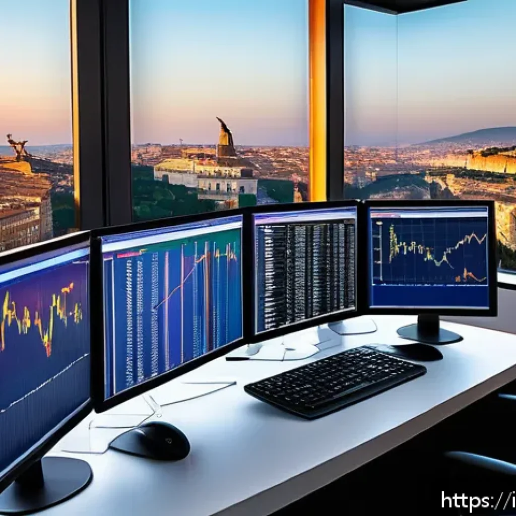 외환관리사 경력자의 조언 - A sophisticated financial analyst’s desk in a modern Italian office overlooking Rome’s skyline at su...