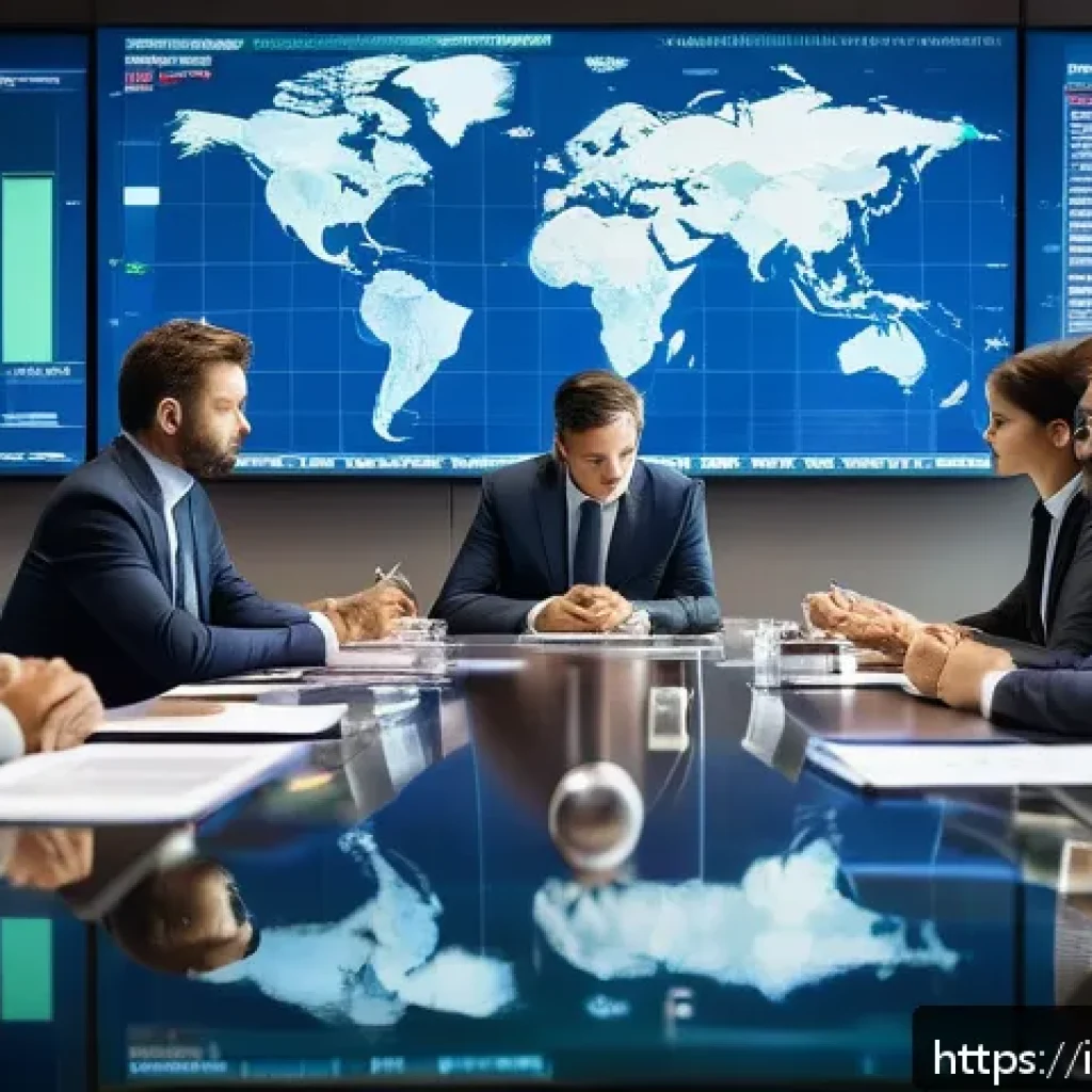 외환관리사와 해외 연수 경험 공유 - A professional international finance setting showing a diverse group of business people in formal at...