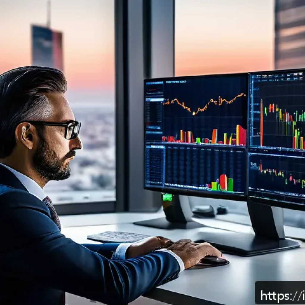 외환관리사와 외환 시장 변화 연구 - A sophisticated forex trading room scene in Milan, Italy, featuring a professional trader analyzing ...