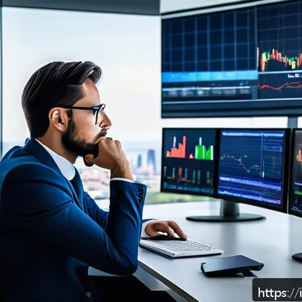 외환관리사와 금융 시장 이슈 - A modern Italian financial office setting with a professional male trader analyzing dual computer sc...
