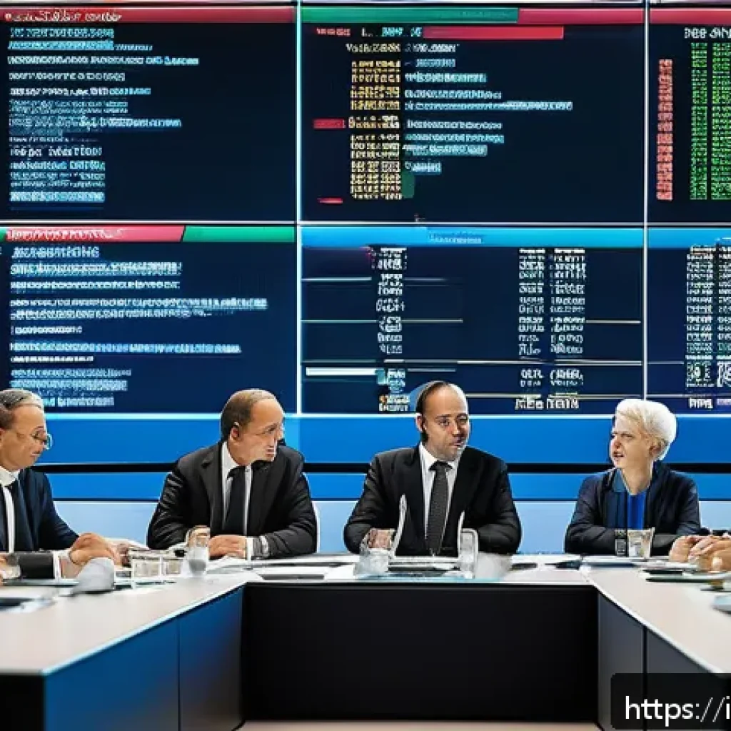 외환관리사와 금융 시장 흐름 - A sophisticated central bank conference room scene featuring a diverse group of professional economi...