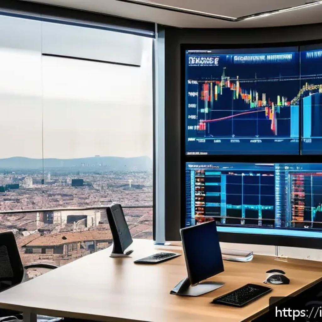 외환관리사 업무 일기 - A sophisticated financial analyst’s modern office in Milan with panoramic city views, multiple large...