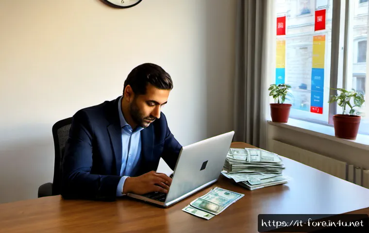외환관리사와 성공적인 시간 관리 방법 - Photorealistic Italian foreign exchange manager in a modern Milan office, calmly organizing a color-...