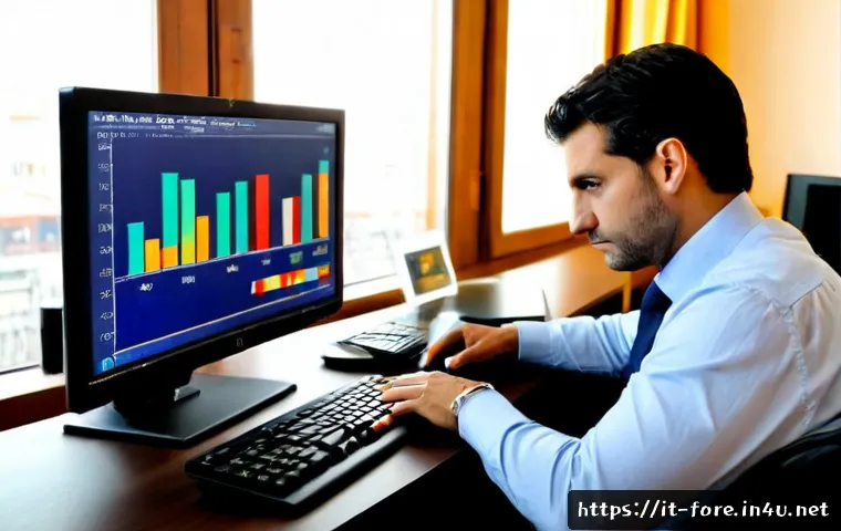외환관리사와 환율 위험 관리 사례 - Photorealistic Italian foreign exchange risk manager in a modern Milan office, reviewing euro and US...